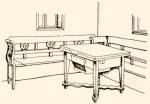 Klasszicista stlus asztal, kt oldaln lds kanap (Kszonimpr, v. Csk m., 20. sz. dereka)
