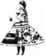 Gyermekrajz. Templomba men mdos menyecske, fejn parittyafktvel, kezben zsebkendbe csavart virggal (Korss Erzsbet iskolsleny rajza, 1911, csny, Tolna m.)