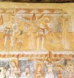 A gelencei (v. Hromszk m.) r. k. templom falfestmnye a 14. sz.-bl. Balra a kirly s a kun vitz birkznak, mikzben az elrablott lny a vitz Achilles-int elvgja. Jobbra a harckptelenn tett kunt a lny a kirly segtsgvel lenyakazza