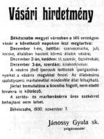 Vsri hirdetmny (Bkscsaba, 1930)