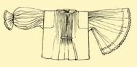 Fig. 163. T-shaped blouse for a woman with the cuff gathered on one of the sleeves, the other left open.