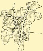 Fig. 25. A village with the plots and houses arranged in rows along the streets.