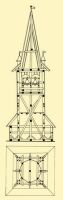 Fig. 28. The cross-section and the ground plan of a belfry hewn out of wooden beams.