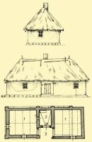 Fig. 59. Side and front view of a house and its ground-plan.