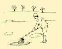 Fig. 62. Gathering water chestnuts with a piece of woolly sheepskin through a hole in the ice.