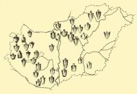 Fig. 66. Shapes of spades and their distribution in Hungary.