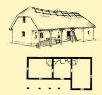 Abb. 56. Haus mit Laubengang und dessen Grundri.